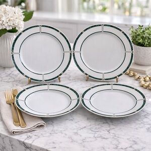 Lynns Sofia Berkeley Dinner Plates Set of 4 10.25” Green Rim Porcelain